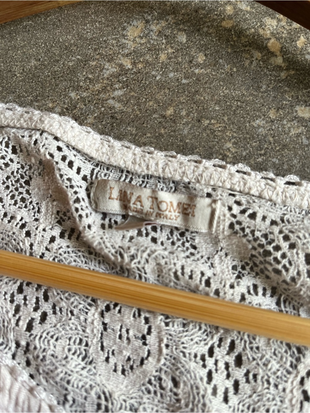 Italian Linen Lina Tomei Crochet Lace-Trim Top in Light Natural Beige - Picture 8 of 9